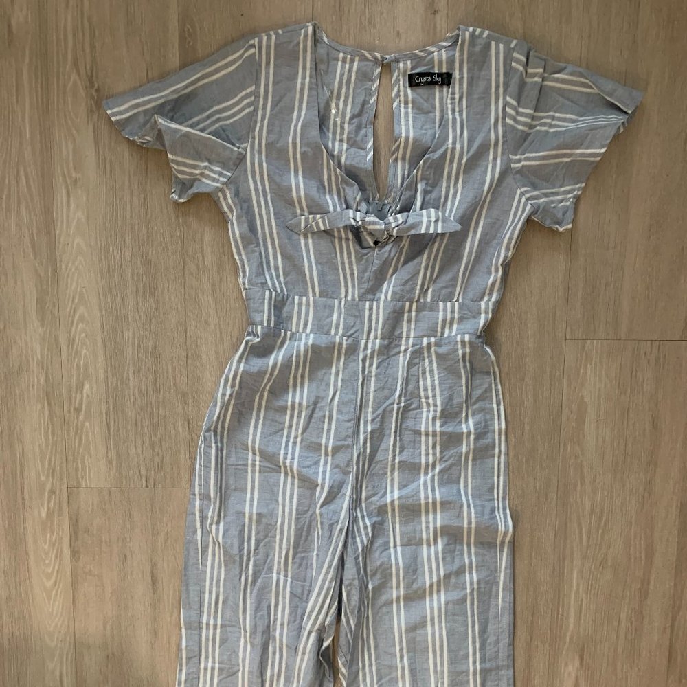 Crystal Sky Blue & White Striped Jumpsuit